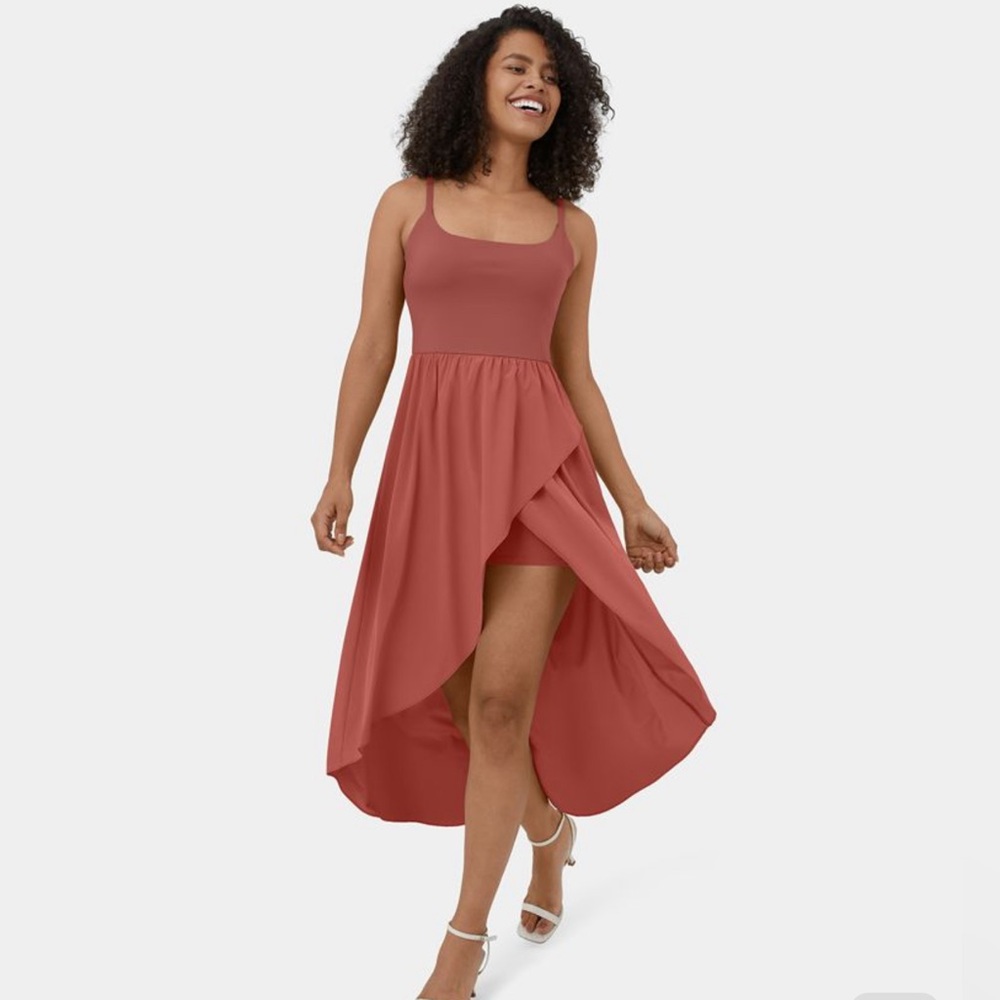 Halara Breezeful High Low 2-Pc Flowy Midi Dress in Flame Red